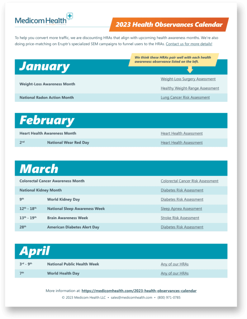 2023 Health Observances Calendar Medicom Health